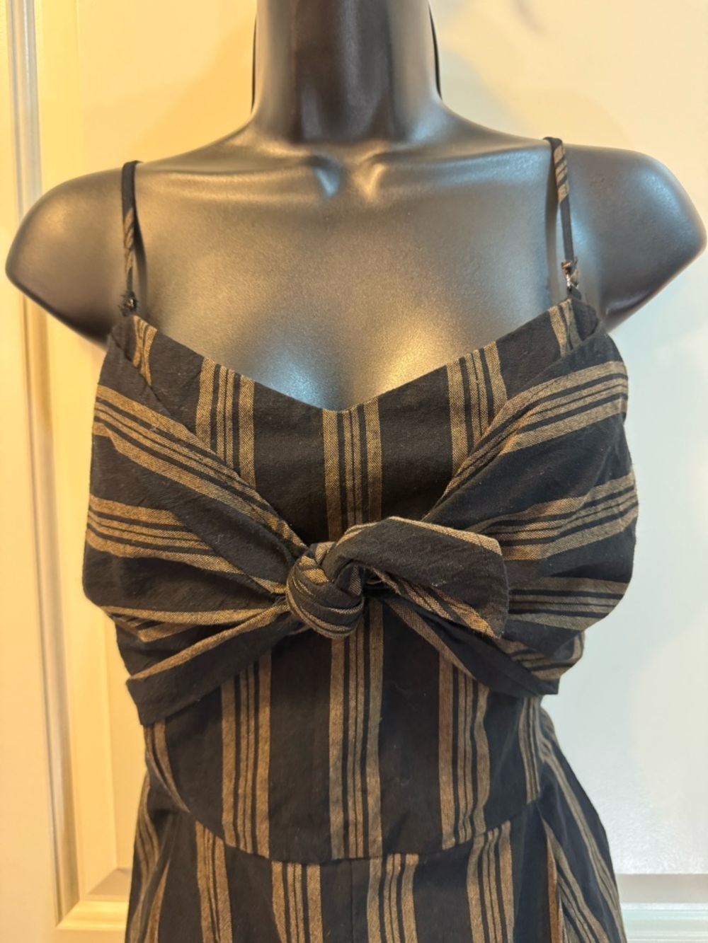 Lush Black & Tan Striped Tie-Front Jumpsuit - Size Large - Summer/Outdoor Ready - Picture 6 of 12